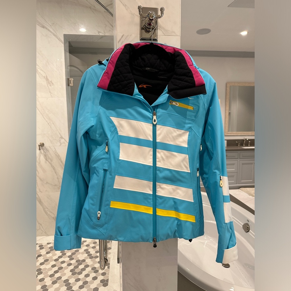 Kjus Women’s Formula Ski Jacket XS 34 & Ski Pant XS 34 Set. Aqua Yellow White.